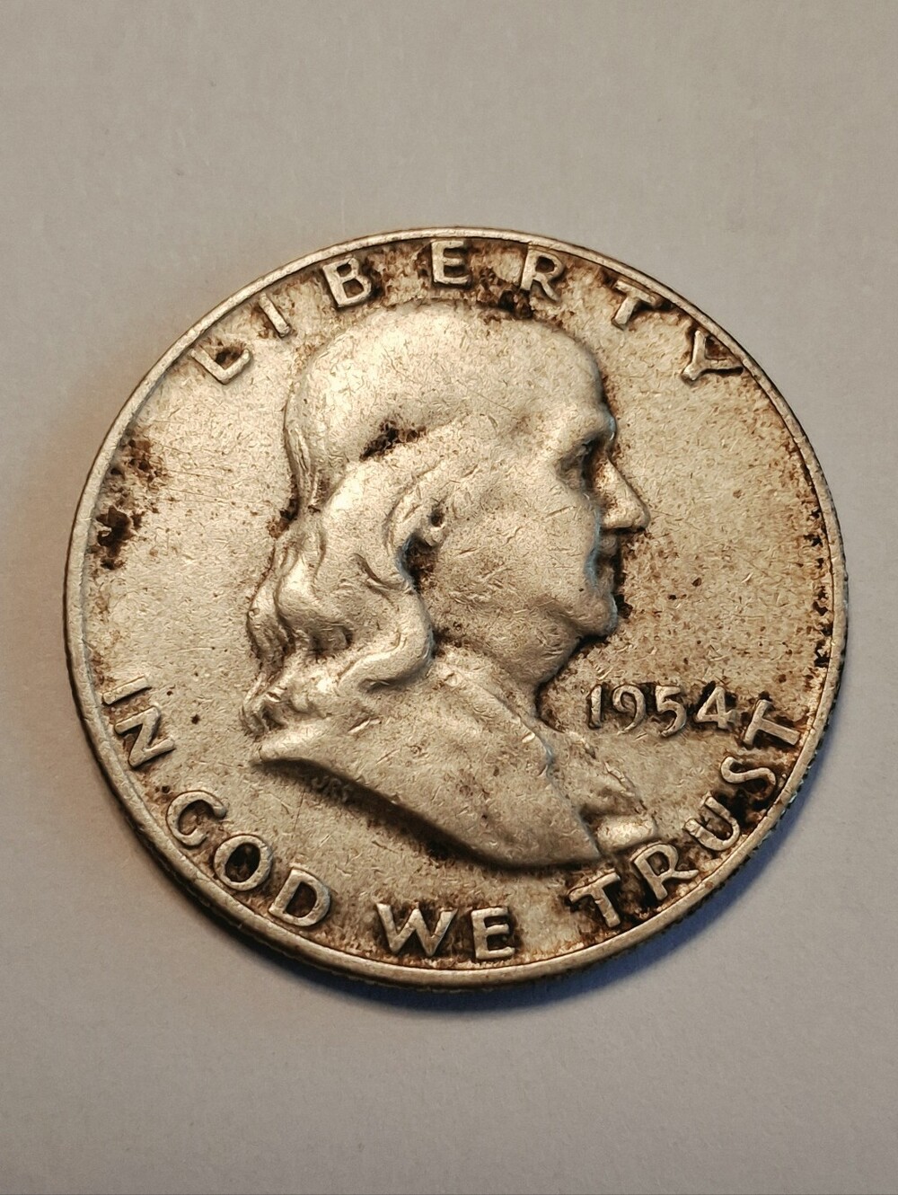 1954 Denver Minted Benjamin Franklin Half Dollar 90% Silver